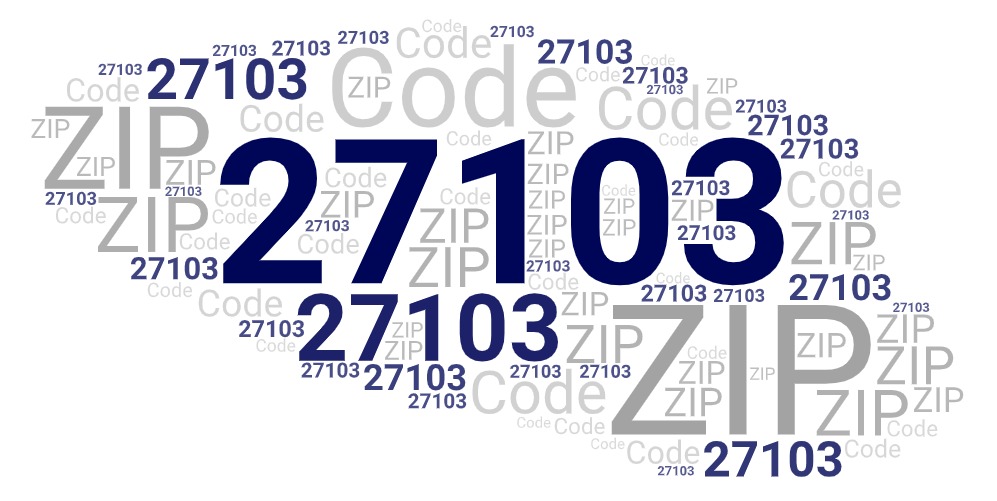 Word art picture in blue and gray saying 27103 ZIP Code