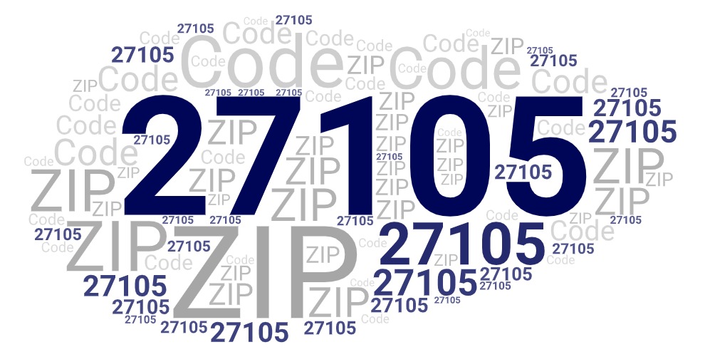 Word art picture in blue and gray saying 27105 ZIP Code