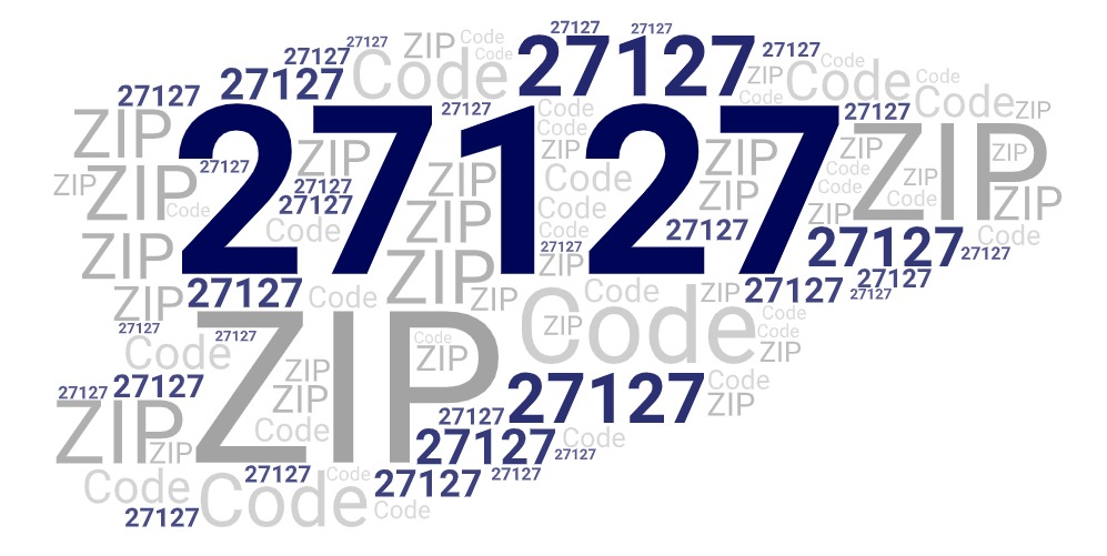 Word art picture in blue and gray saying 27127 ZIP Code