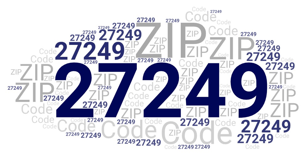 Word art picture in blue and gray saying 27249 ZIP Code