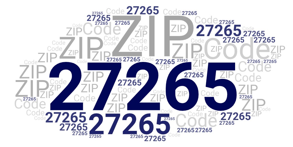 Word art picture in blue and gray saying 27265 ZIP Code