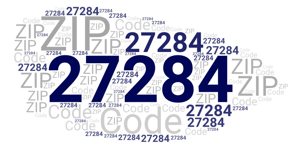Word art picture in blue and gray saying 27284 ZIP Code