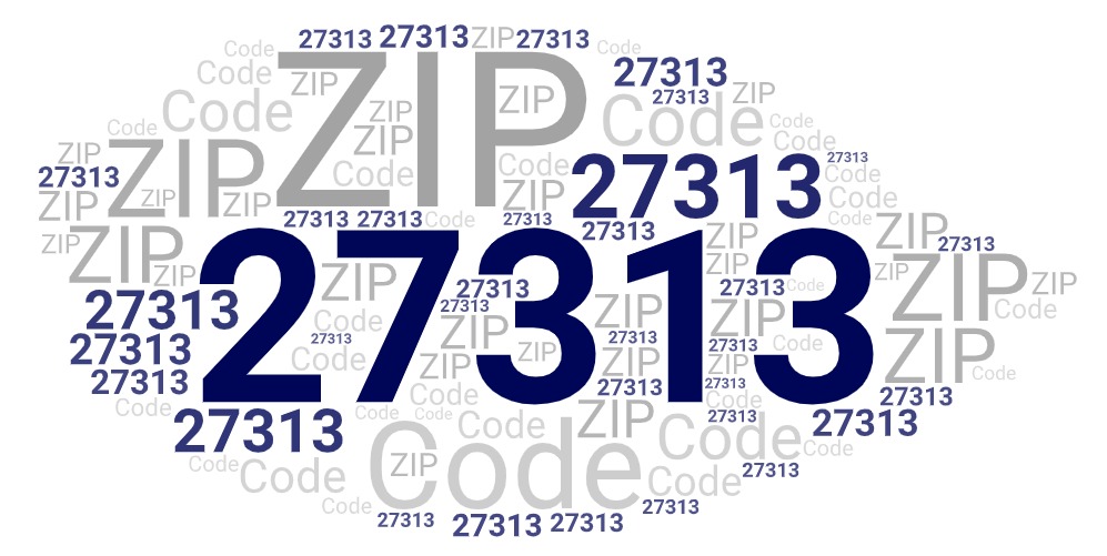 Word art picture in blue and gray saying 27313 ZIP Code