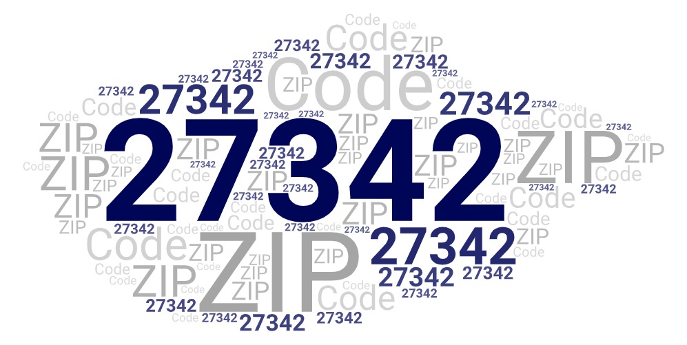 Word art picture in blue and gray saying 27342 ZIP Code