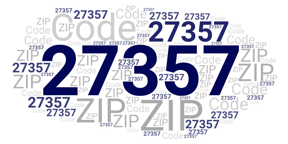 Word art picture in blue and gray saying 27357 ZIP Code