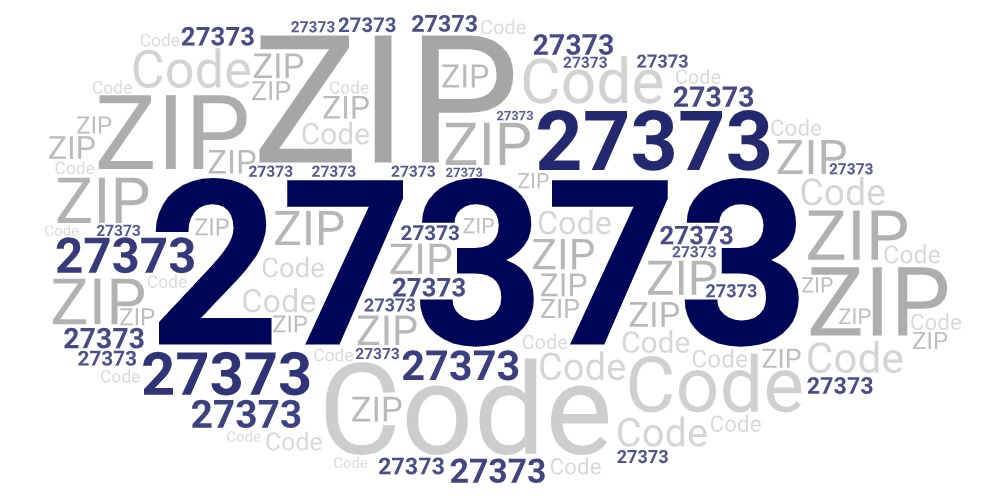 Word art picture in blue and gray saying 27373 ZIP Code