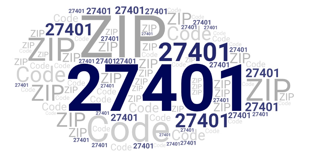 Word art picture in blue and gray saying 27401 ZIP Code