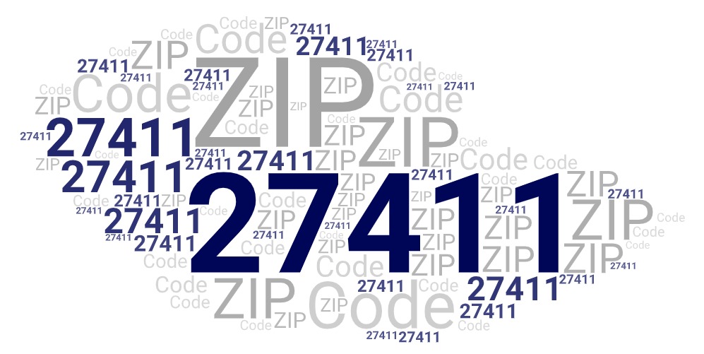 Word art picture in blue and gray saying 27411 ZIP Code
