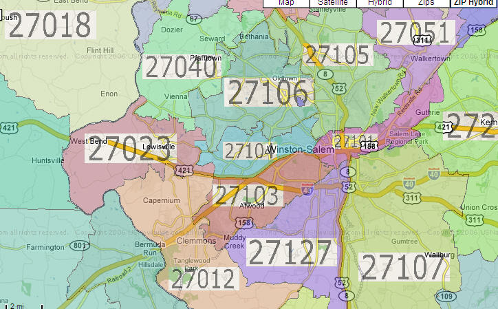 Piedmont Triad Zip Code Map 9073