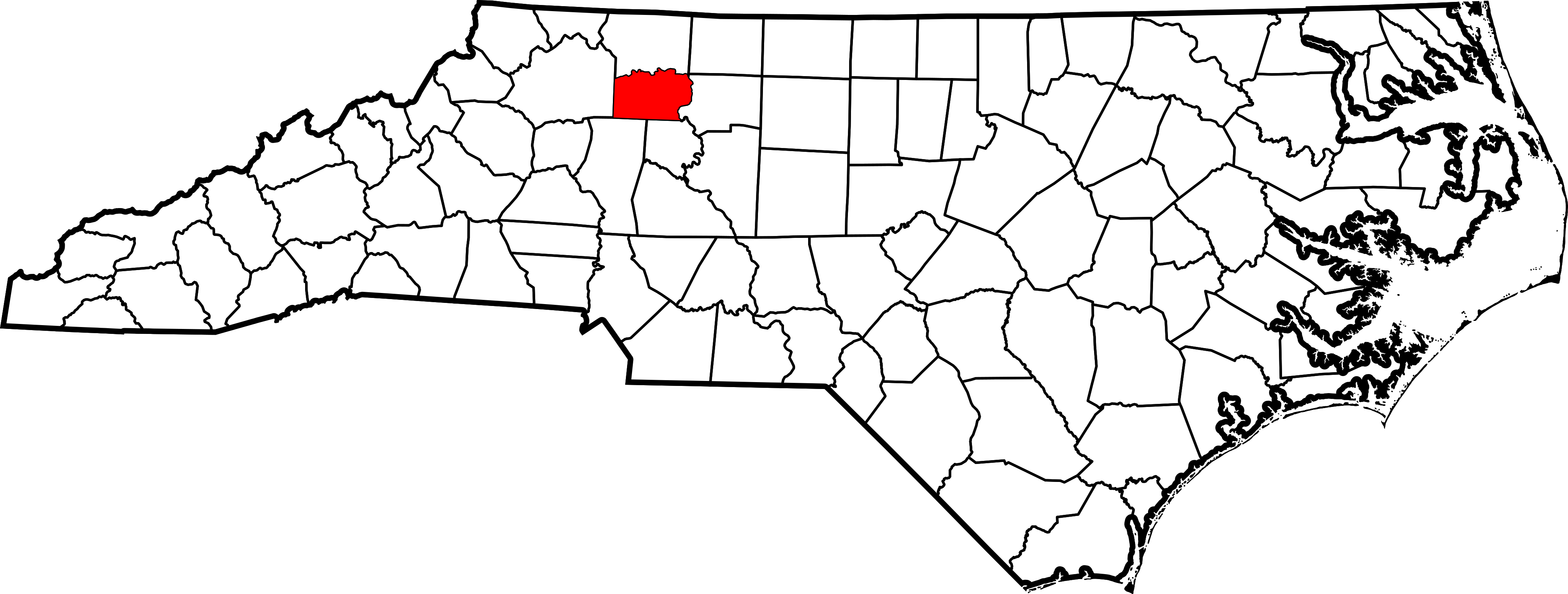 Map of North Carolina highlighting Yadkin County