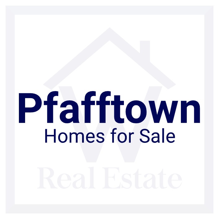 A custom pic showing the words "Pfafftown Homes for Sale" over W Real Estate's logo.