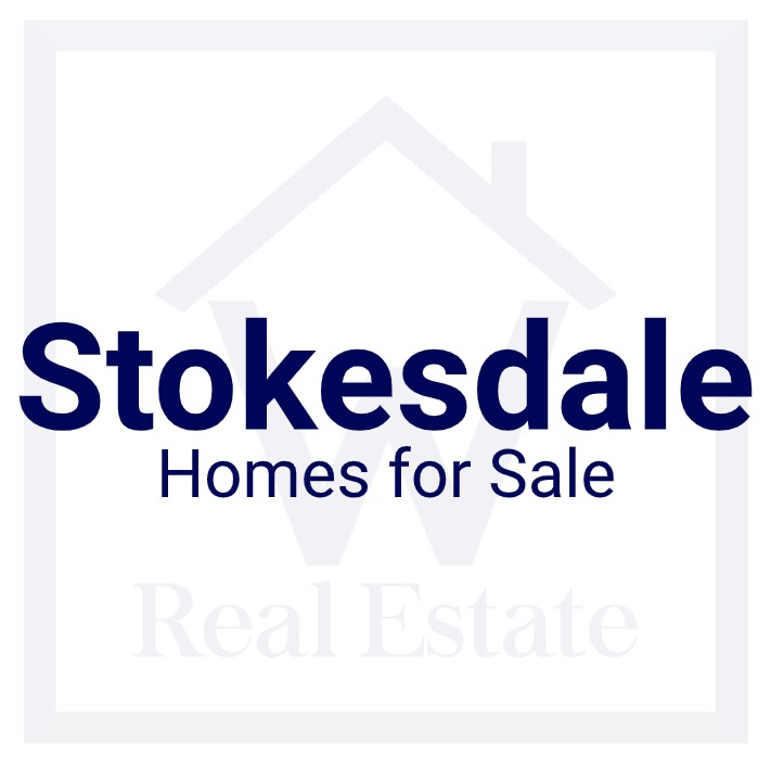 A custom pic showing the words "Stokesdale Homes for Sale" over W Real Estate's logo.
