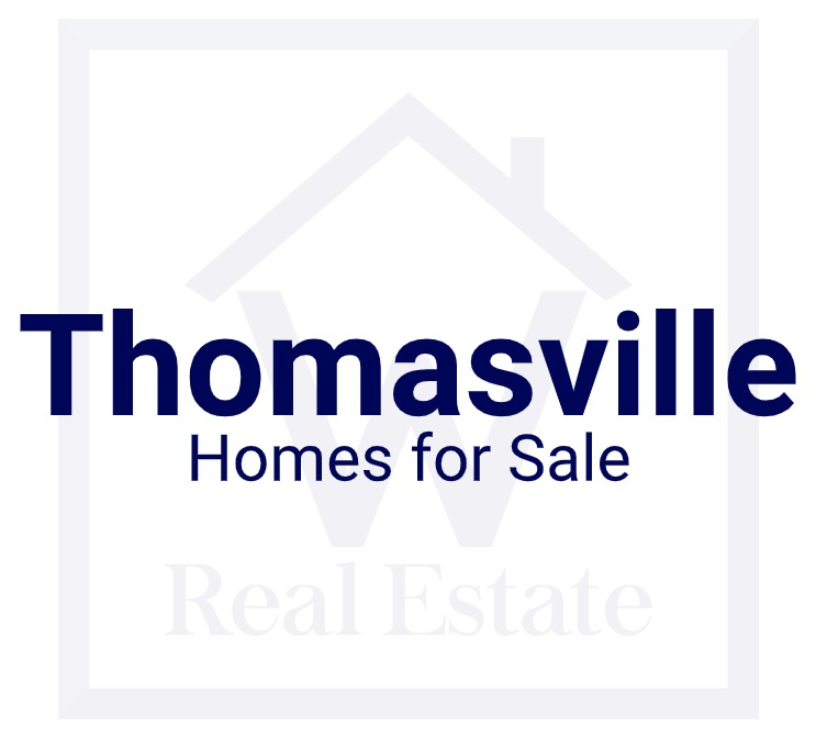 A custom pic showing the words "Thomasville Homes for Sale" over W Real Estate's logo.
