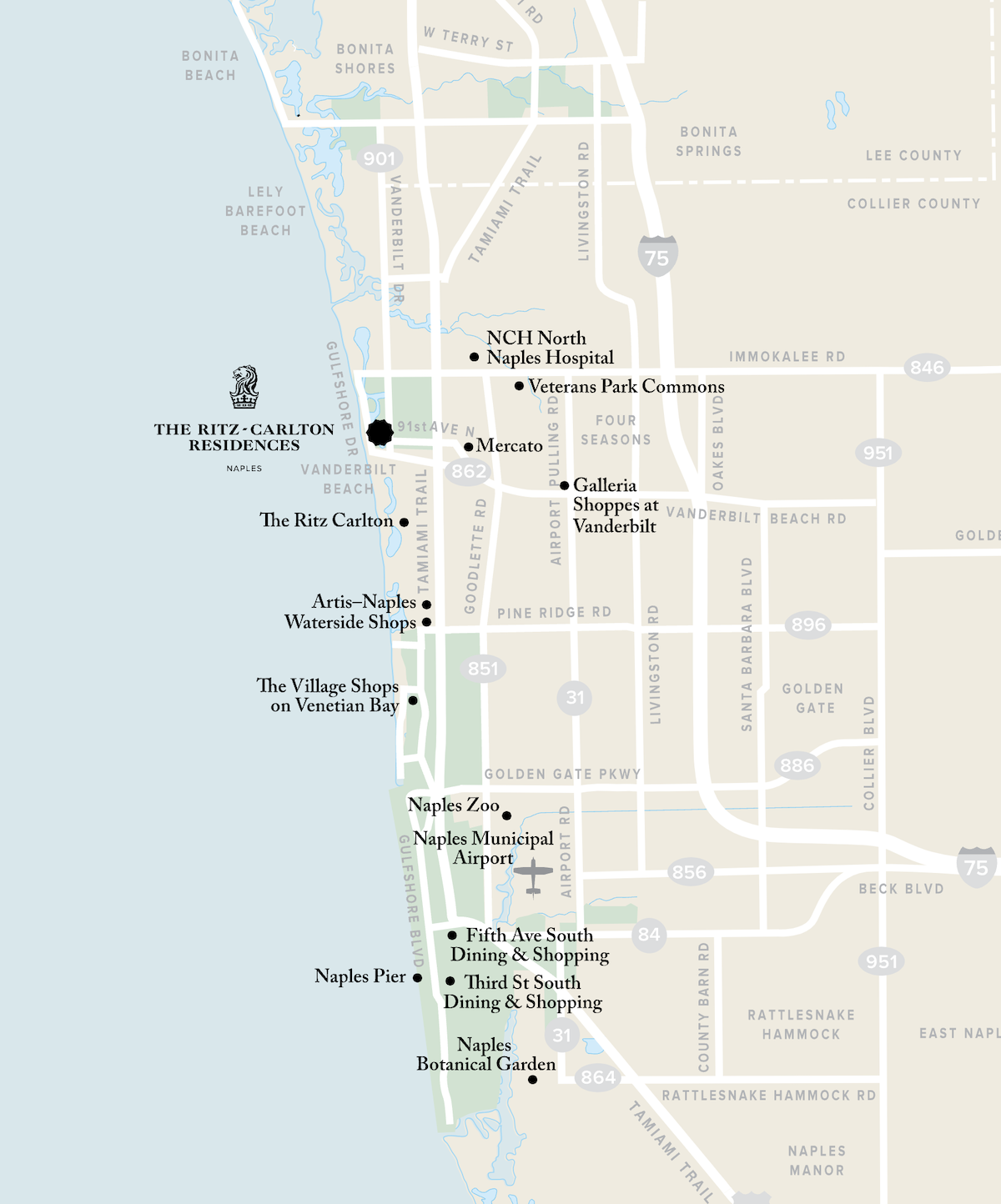 Ritz Carlton Residences Naples Florida Location Map