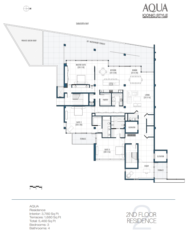 Floor Plan of 2nd Floor Residences in Aqua