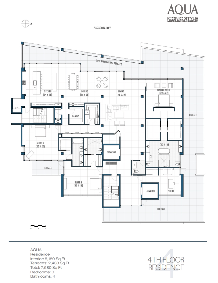 Floor Plan of 4th Floor Residences in Aqua