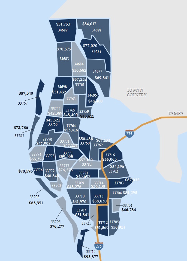 St Petersburg FL Clearwater Median Incomes By Zip Code Pinellas County