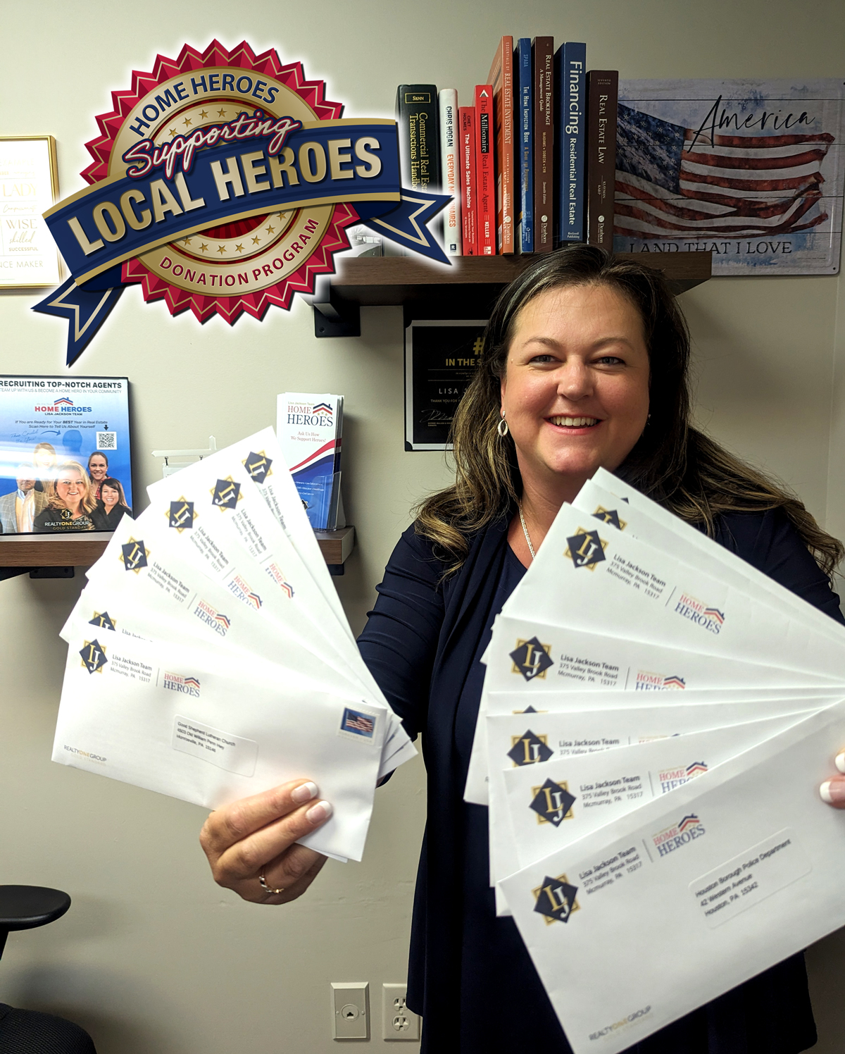 Lisa Jackson Holding Donation Checks