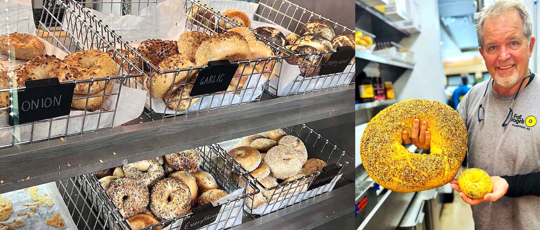 bagels in behind a glass case