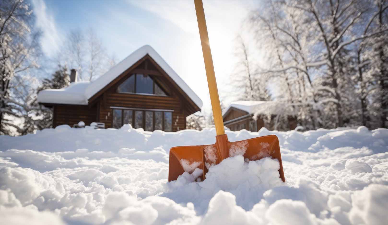shovel in front of a house