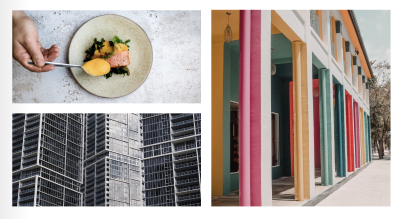 Images of foods, buildings and shopping in Miami