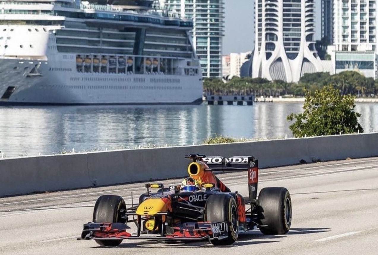 Miami Formula 1 Racecar Driving Down Miami Streets