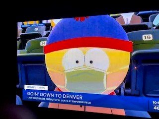 South Park cartoon characters at Denver Broncos Game