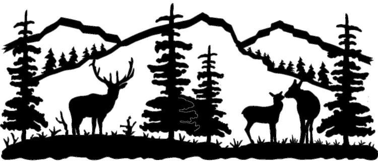 Silhouette of elk and trees