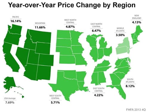 Year-over-year price change by region map