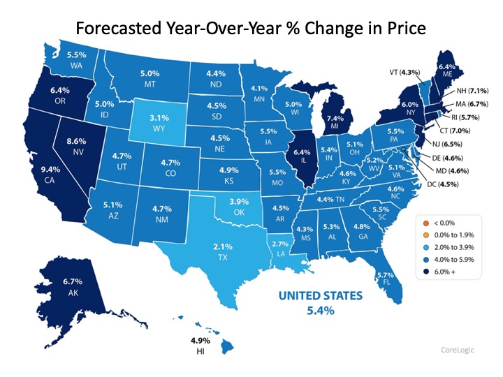 Forecasted year-over-year percentage change in price map infographic