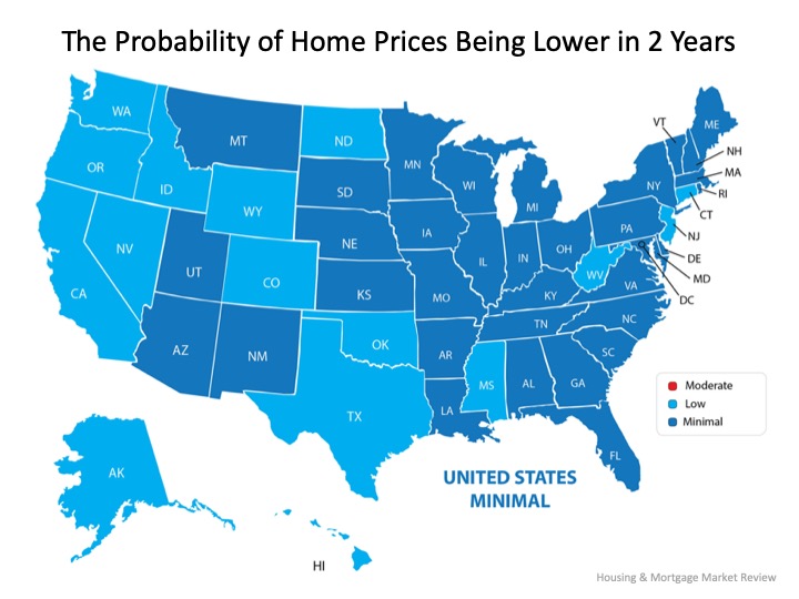 The probability of home prices being lower in 2 years map infographic