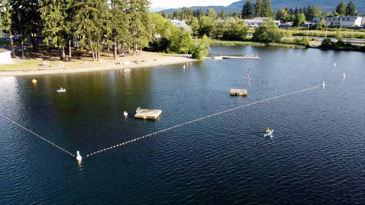 Long Lake Beach swimming area and dock