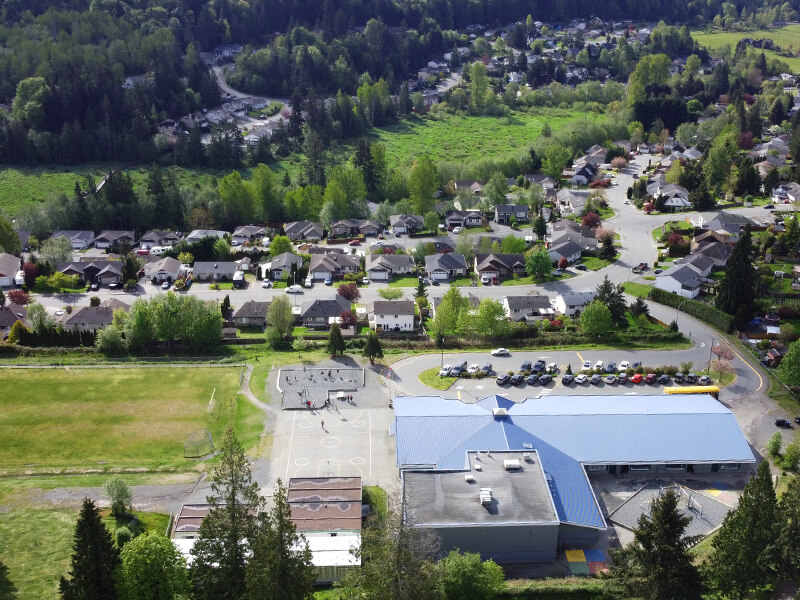 Aerial view of Cinnabar Elementary School overlooking Cinnabar Valley