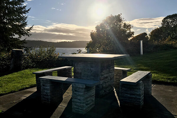Picnic Table overlooking Departure Bay durning sunrise in Nanaimo.