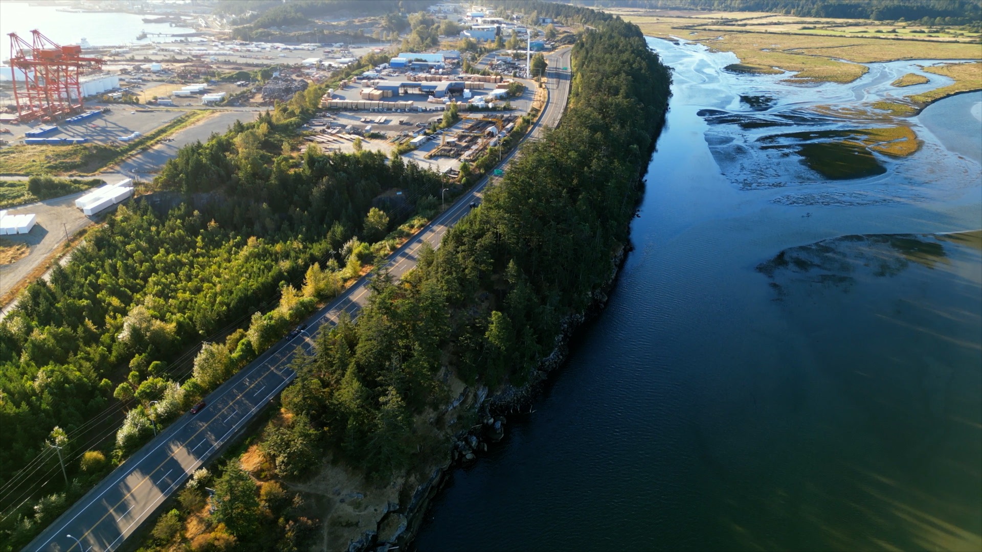 Aerial view of the Duke Point Highway to Jack Point Biggs Park