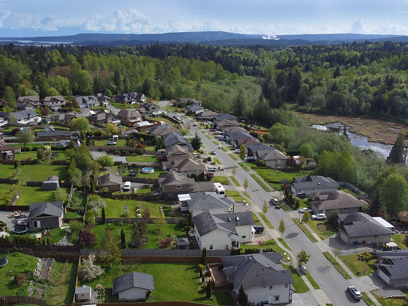 Aerial view of Cinnabar Valley Houses with Large Yards
