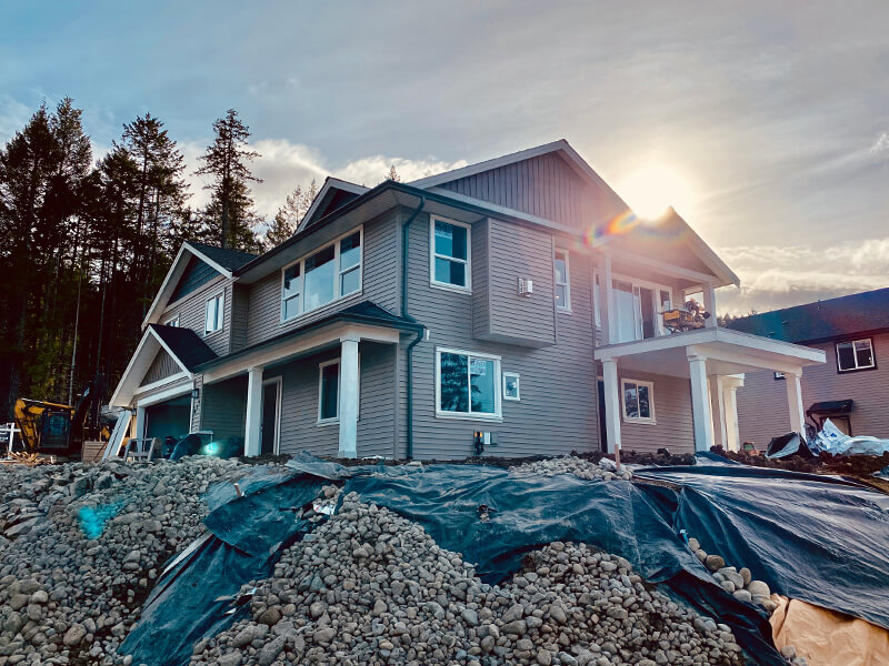 House under construction in Nanaimo at Sunset 