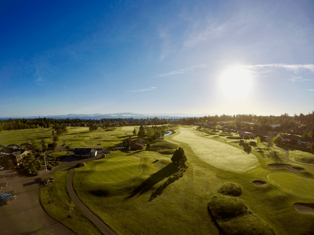 Ariel view of Morningstar golf course at sunrise