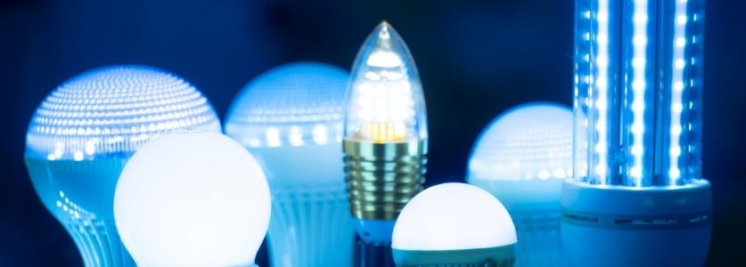 array of brightly lit LED light bulbs