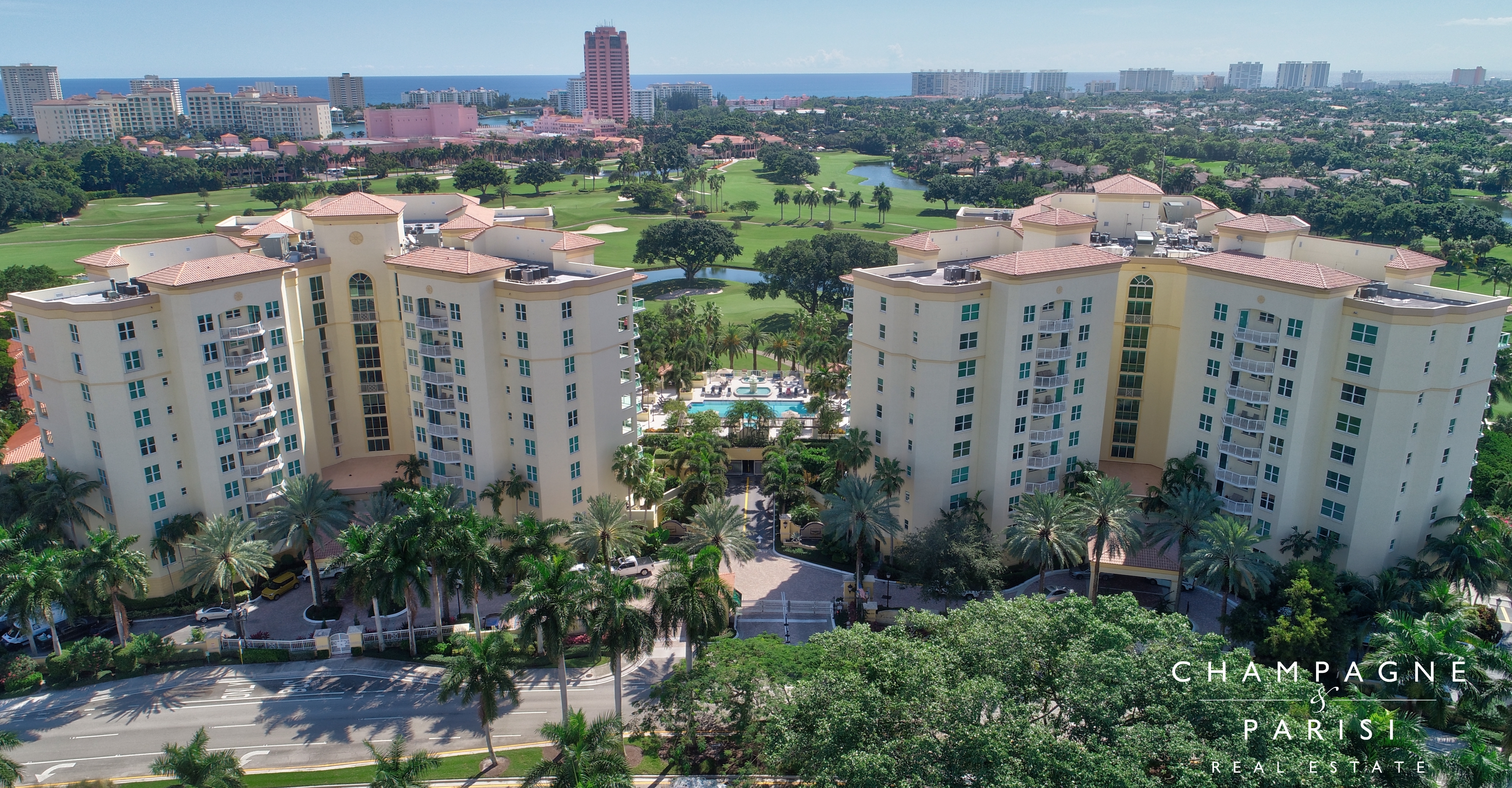 Aerial View of Building Exterior of Townsend Place Condos in Boca Raton, FL