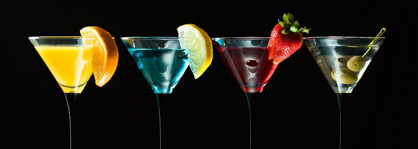 4 artfully arranged martinis