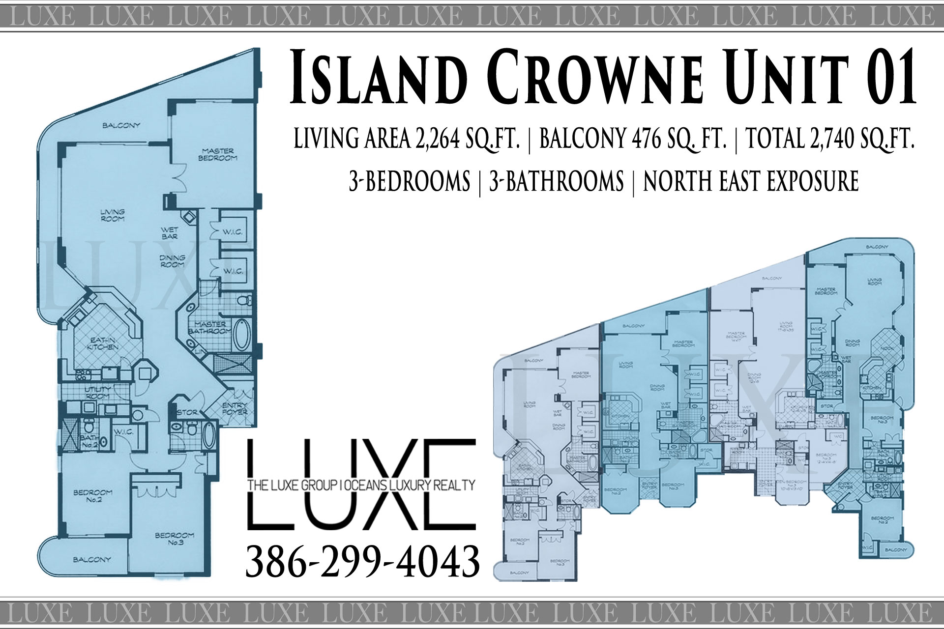 Island Crowne Condo Unit 01 Floor Plan A - 1900 N Atlantic Ave Daytona Beach, Florida - The LUXE Group at Oceans Luxury Realty 386-299-4043