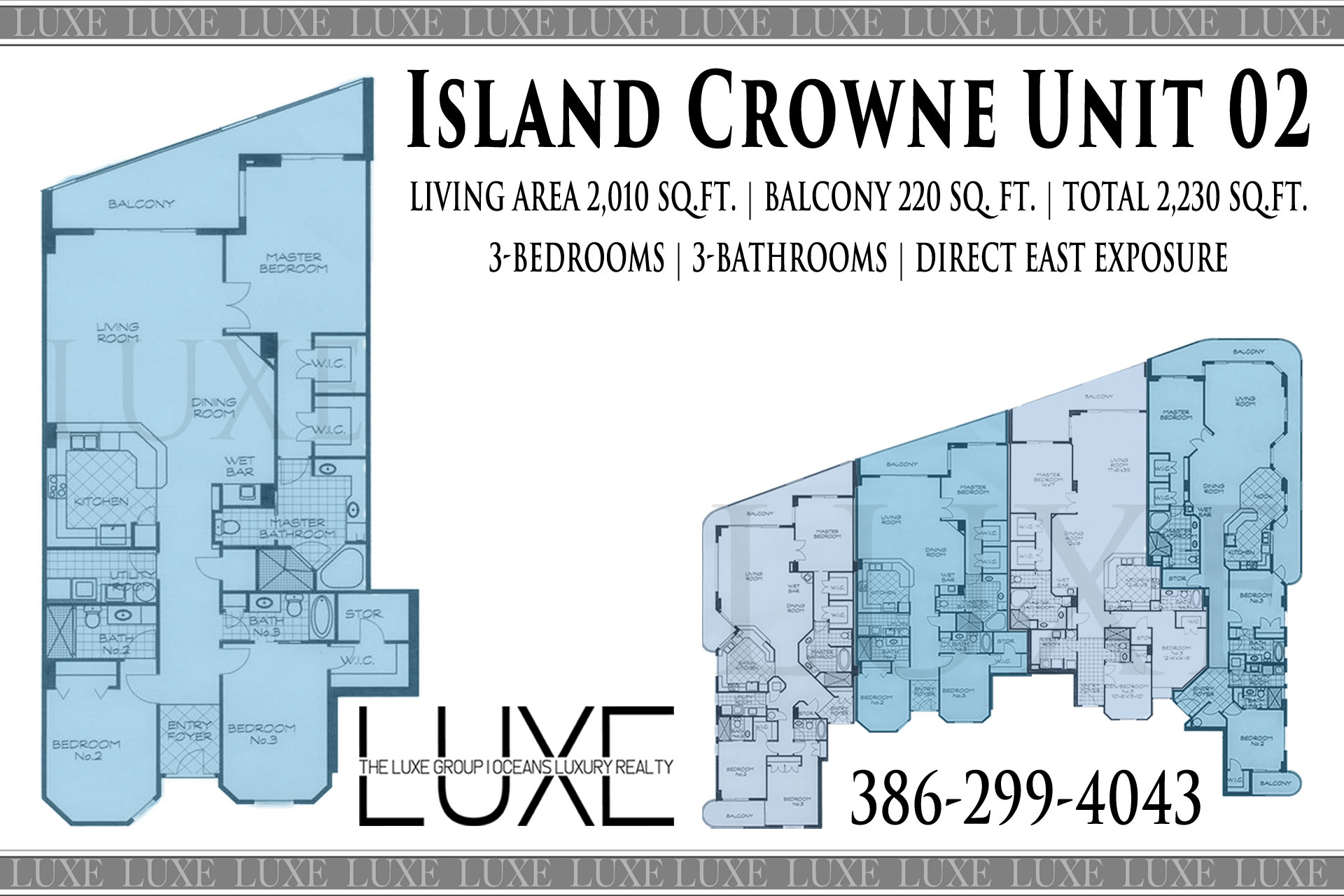 Island Crowne Condo Unit 02 Floor Plan B - 1900 N Atlantic Ave Daytona Beach, Florida - The LUXE Group at Oceans Luxury Realty 386-299-4043