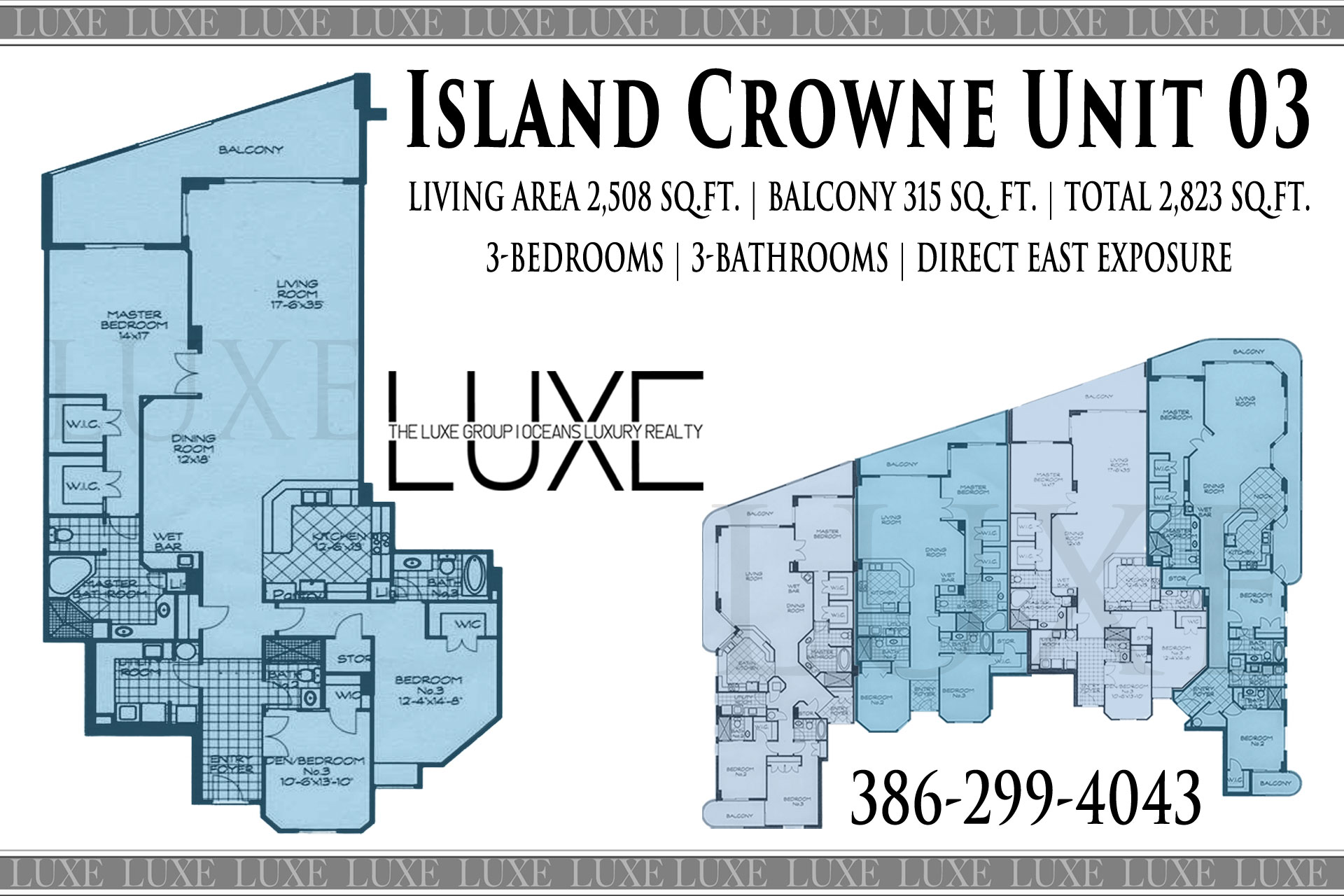 Island Crowne Condo Unit 03 Floor Plan C - 1900 N Atlantic Ave Daytona Beach, Florida - The LUXE Group at Oceans Luxury Realty 386-299-4043