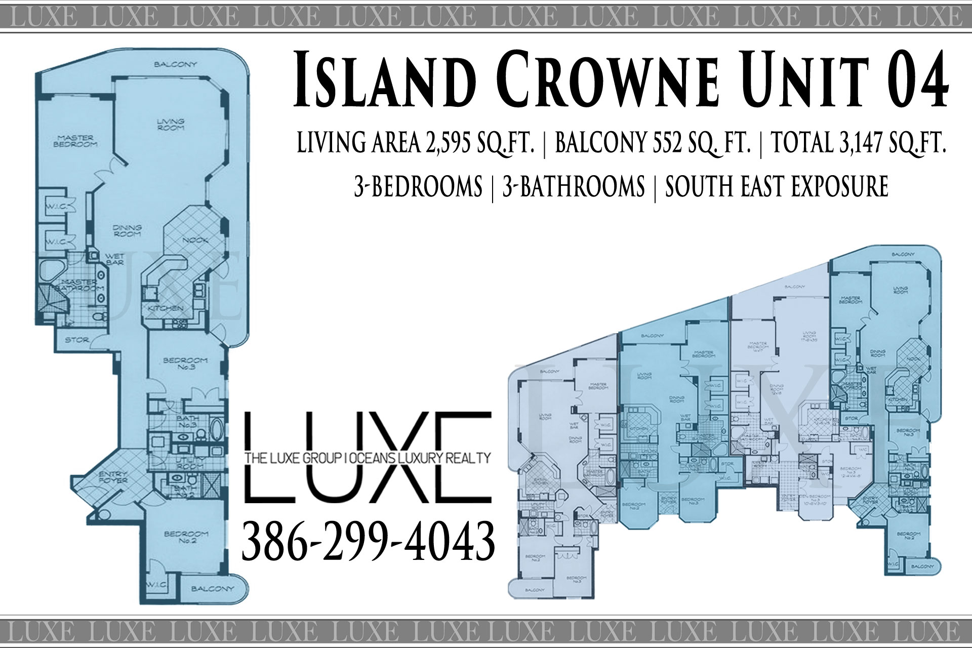 Island Crowne Condo Unit 04 Floor Plan D - 1900 N Atlantic Ave Daytona Beach, Florida - The LUXE Group at Oceans Luxury Realty 386-299-4043