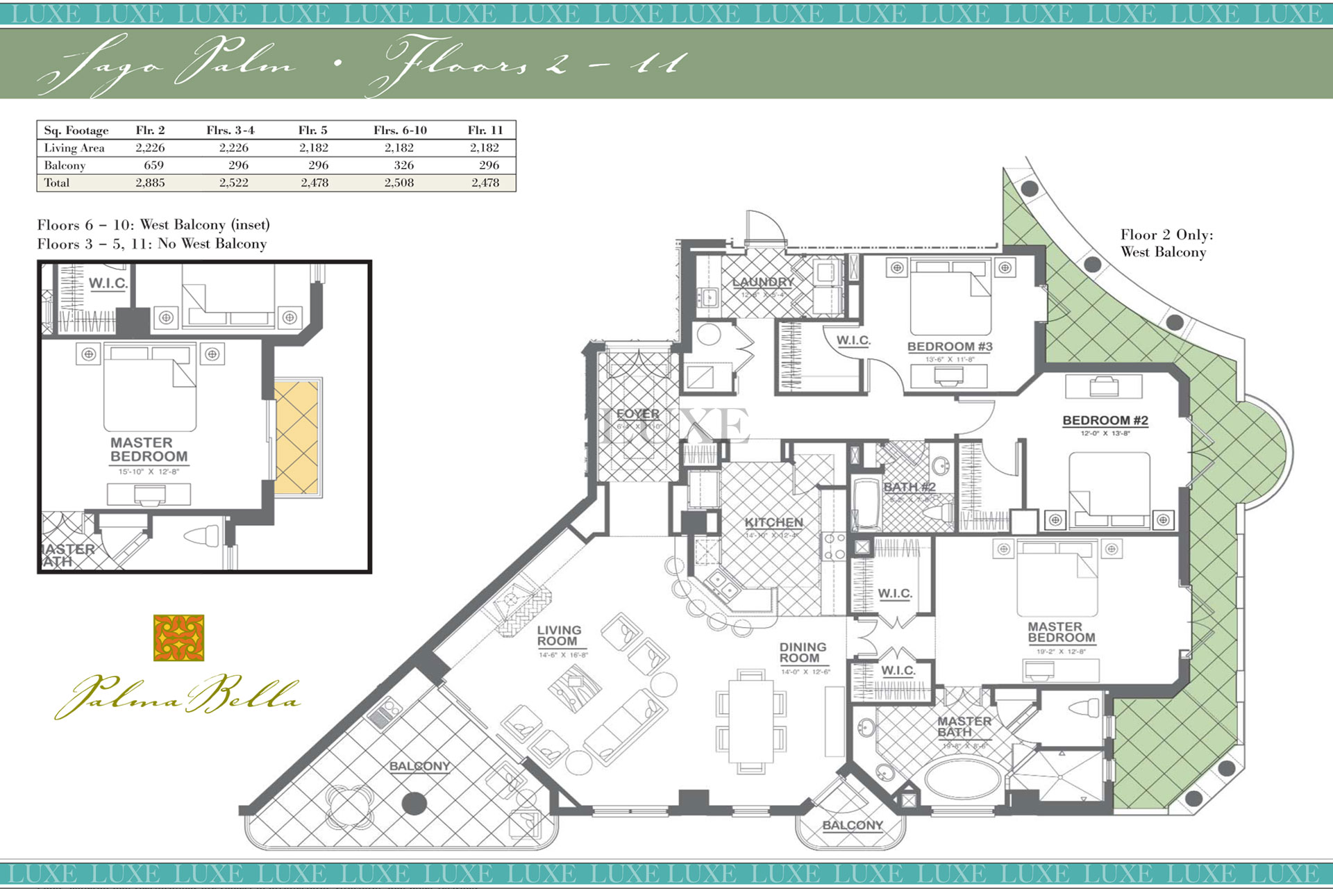 Sago Palm Unit 01 & 08 Floor Plans Floors 2-11 | Palma Bella Condo | 3245 S Atlantic Ave | The LUXE Group 386.299.4043