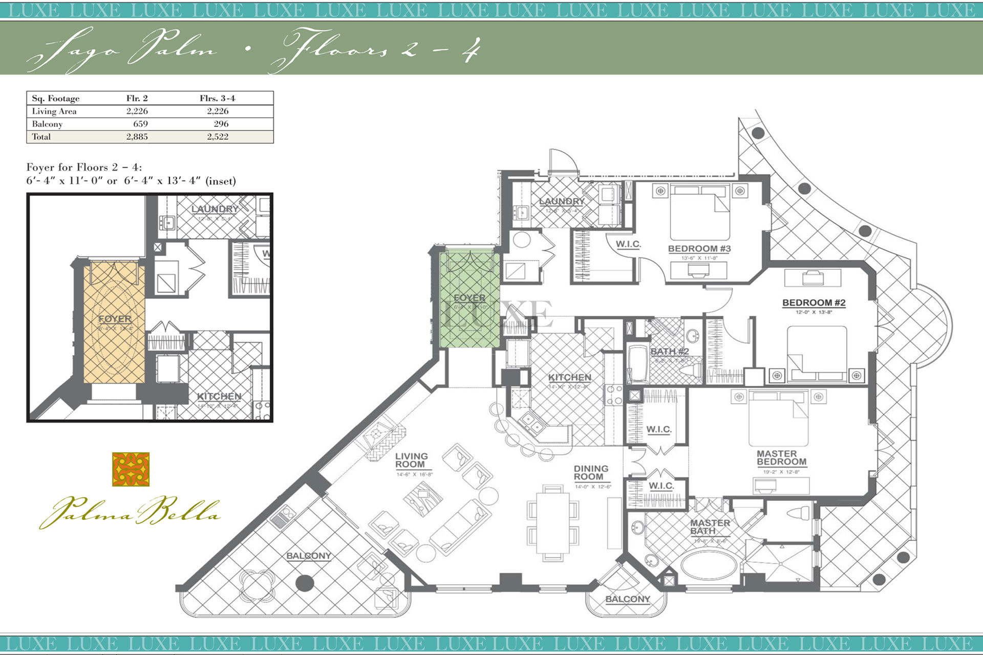 Sago Palm Unit 01 & 08 Floor Plans Floors 2-4 | Palma Bella Condo | 3245 S Atlantic Ave | The LUXE Group 386.299.4043