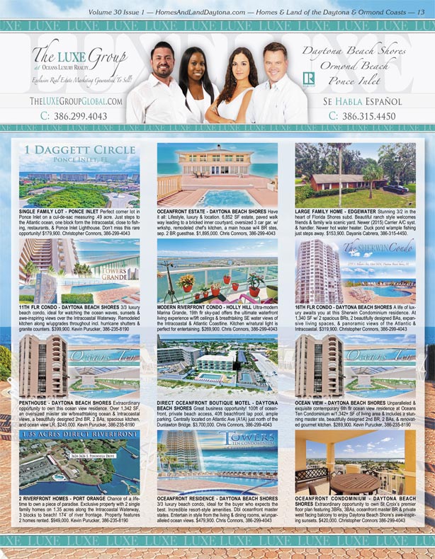 Daytona Beach Shores Real Estate in Homes and Land Magazine by The LUXE Group 386.299.4043