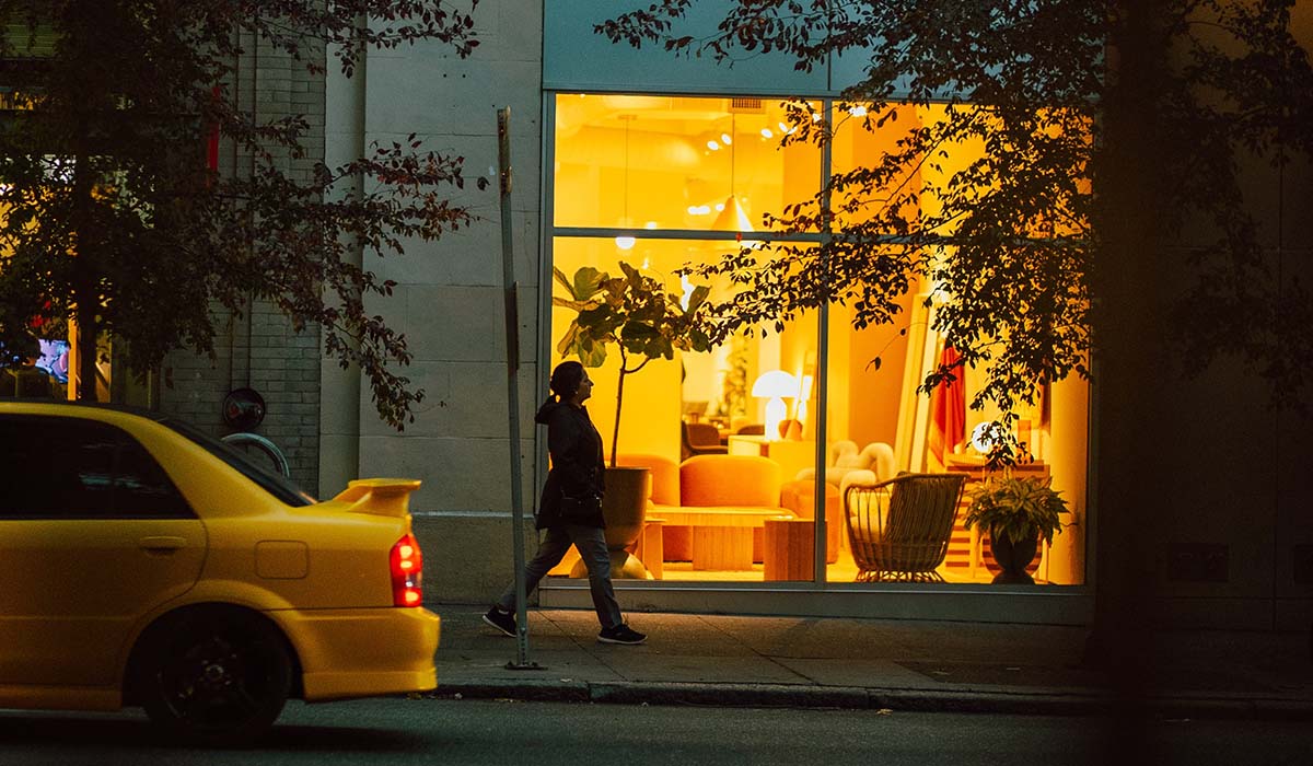 woman walking outside store