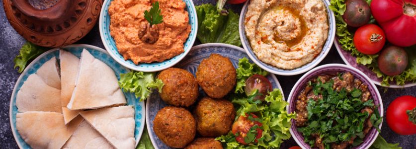 falafel platter and middle eastern sides